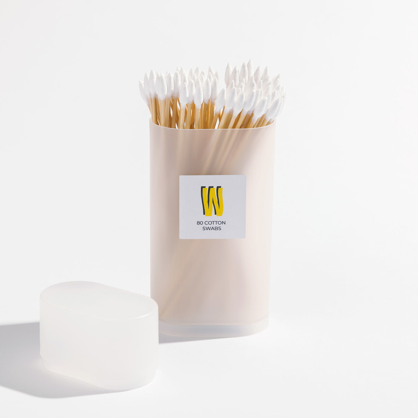 cotton swabs for cleaning in the package, white background 