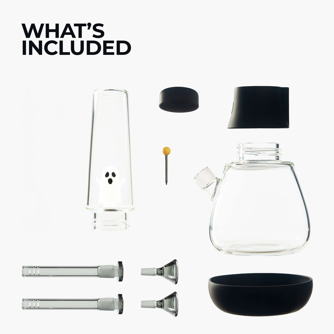 dark ghost percolator bong bundle what's included infographic