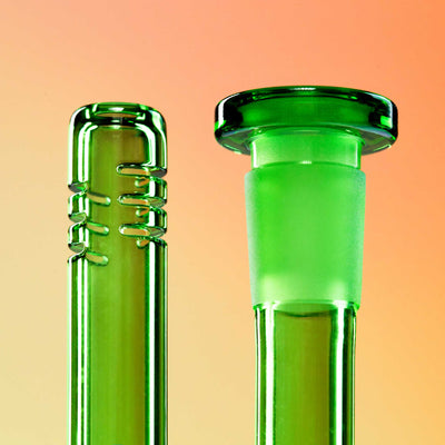 10 mm downstem green glass close up 