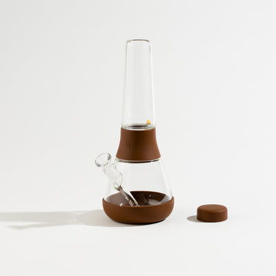 Leather Brown Bong with separate Cap white background 