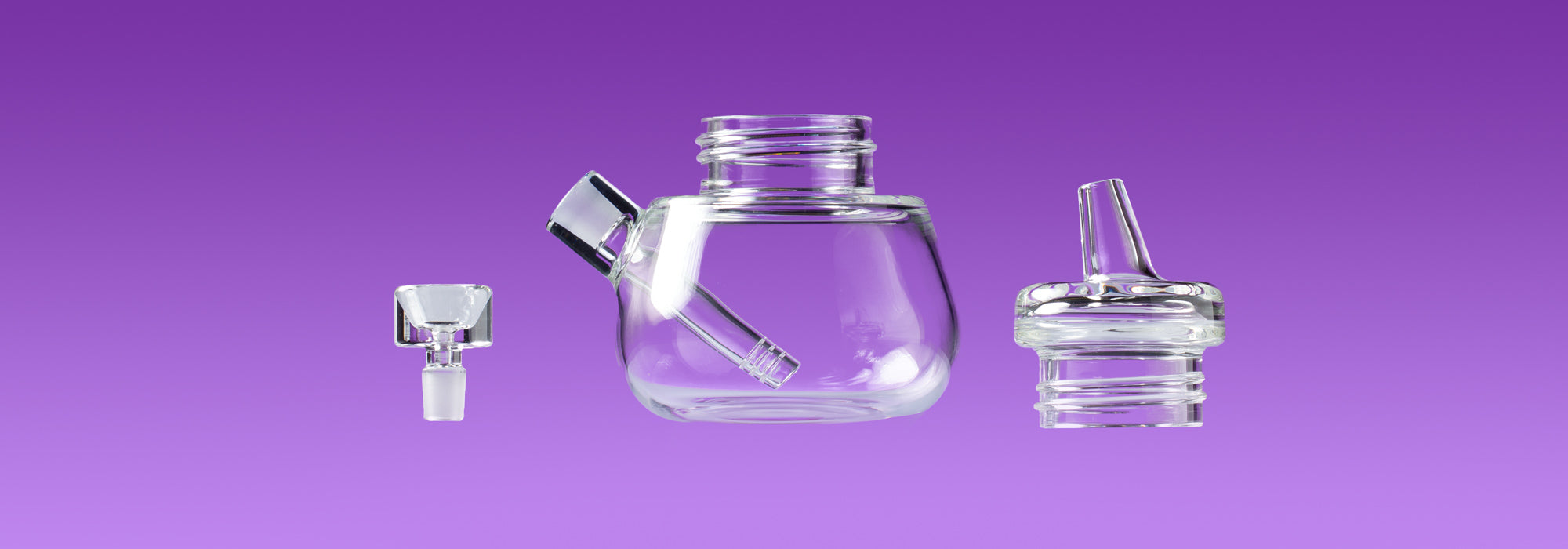 glass bubbler replacement parts against purple background 