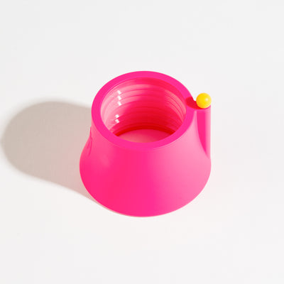 Hot pink silicone bong connector in a white background