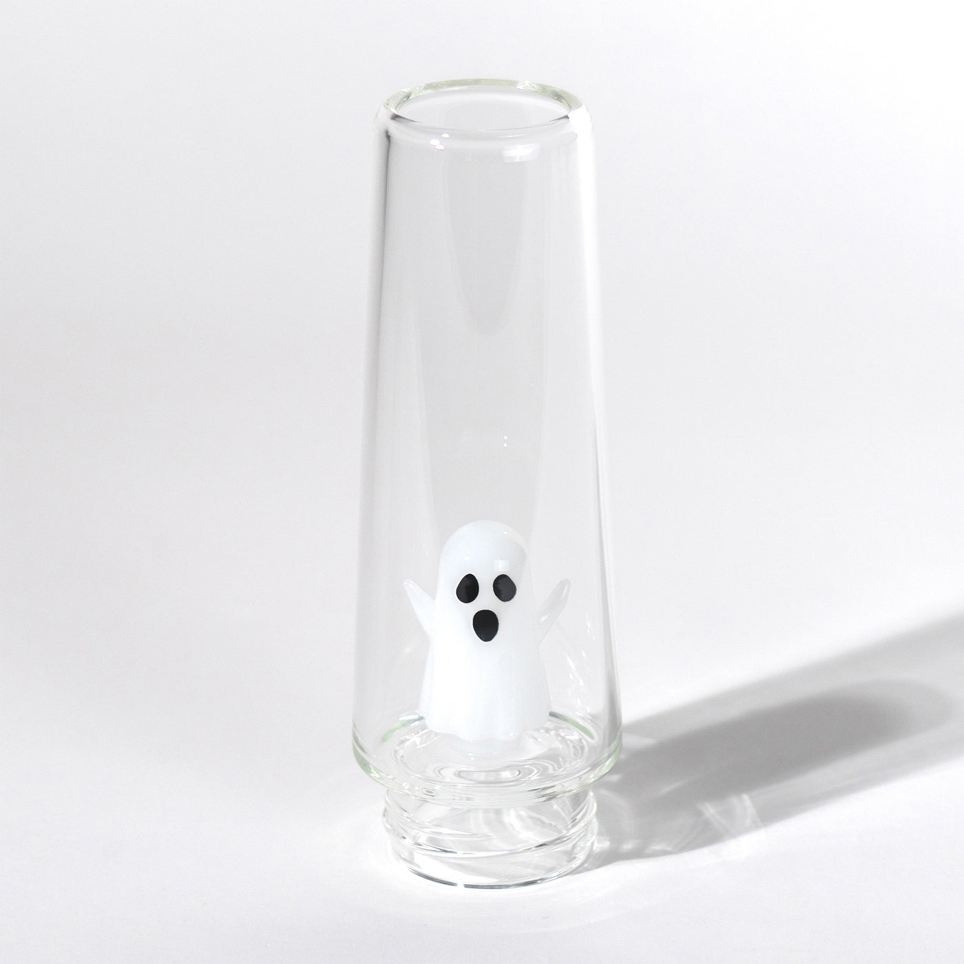 Spooky white ghost percolator water bong tube and white backdrop 