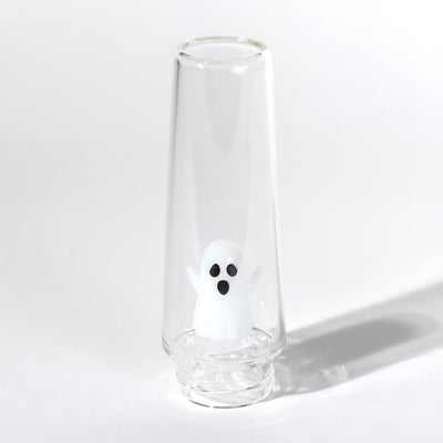 Spooky white ghost percolator water bong tube and white backdrop 