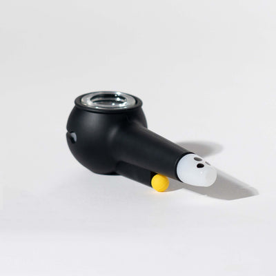 Spooky ghost pipe with black silicone cover and ghost pipe base, white background 