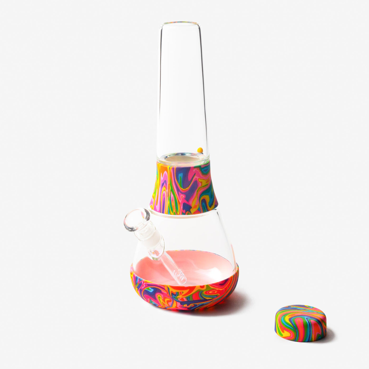 Swirl silicone bong in a white background, cap separated 