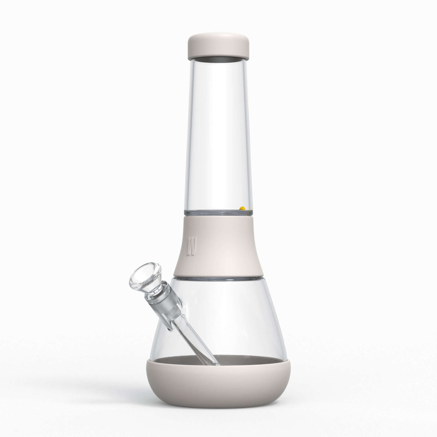 A designer glass bong with protective silicone covers in cream white.