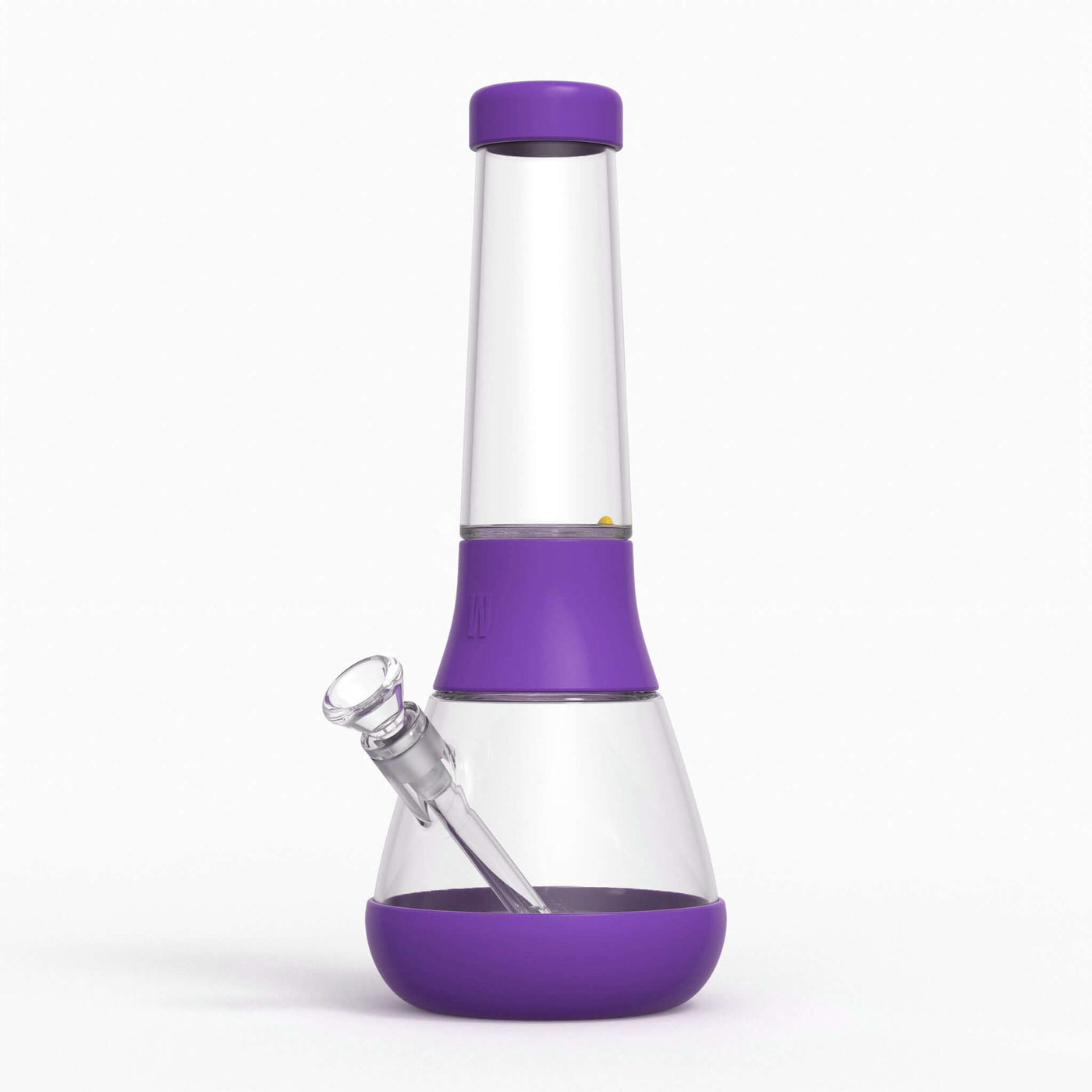 Render of a Weeday detachable glass bong with grape purple silicone covers, on a white background.