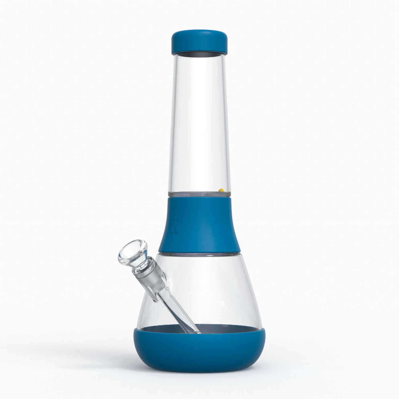 A designer glass bong with protective silicone covers in midnight blue.