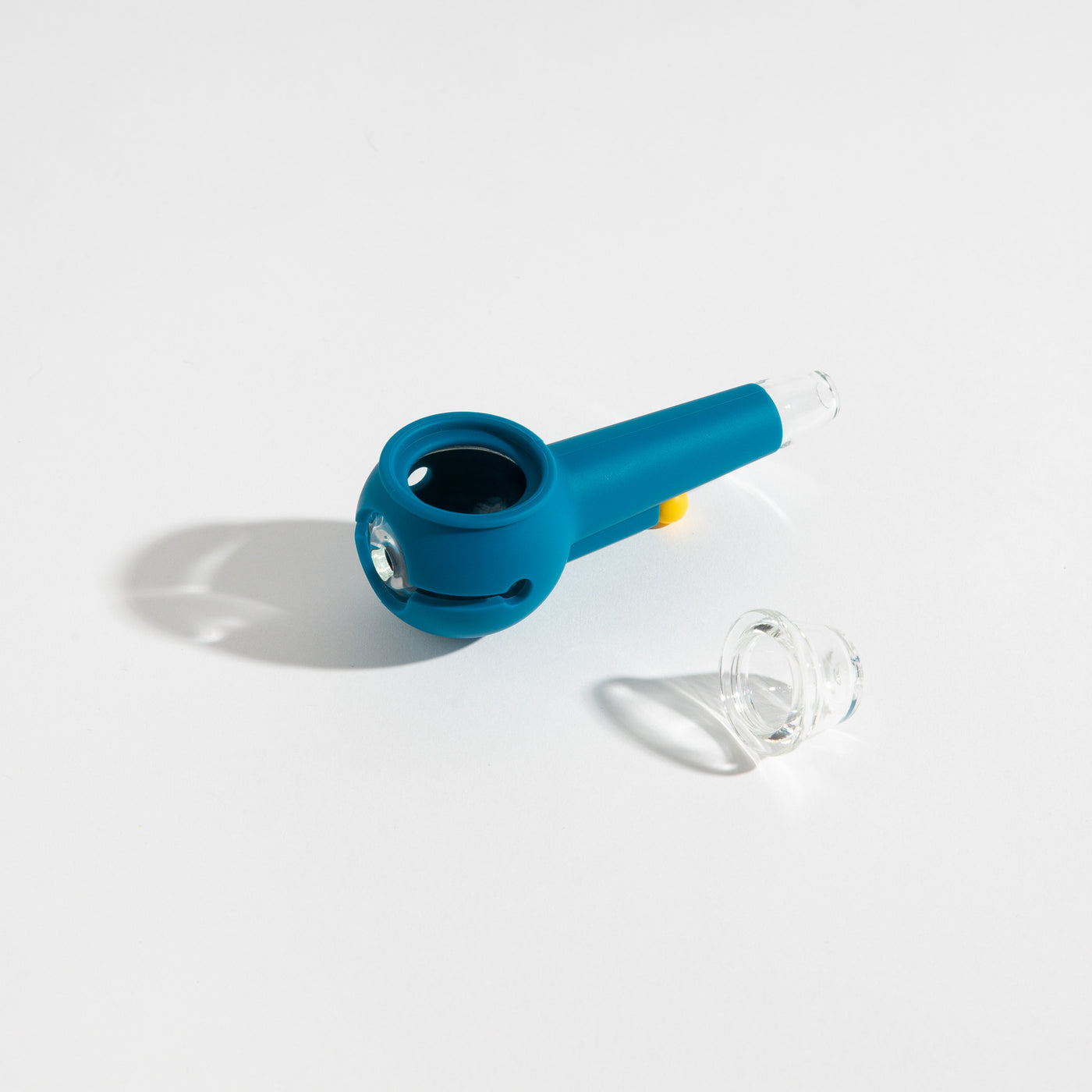 Product photo of an easy-to-clean midnight blue glass pipe with separated bowl for an enjoyable smoking experience.