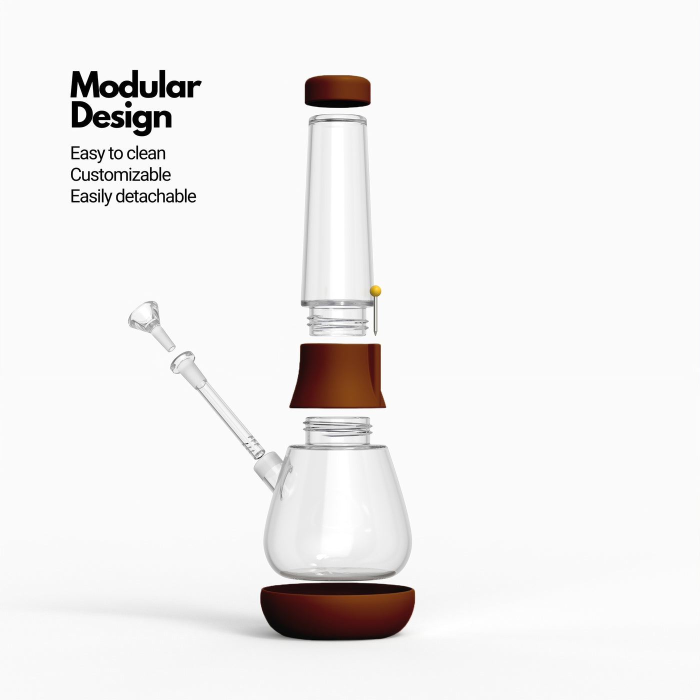 Leather Brown bong dissembled render with white background 