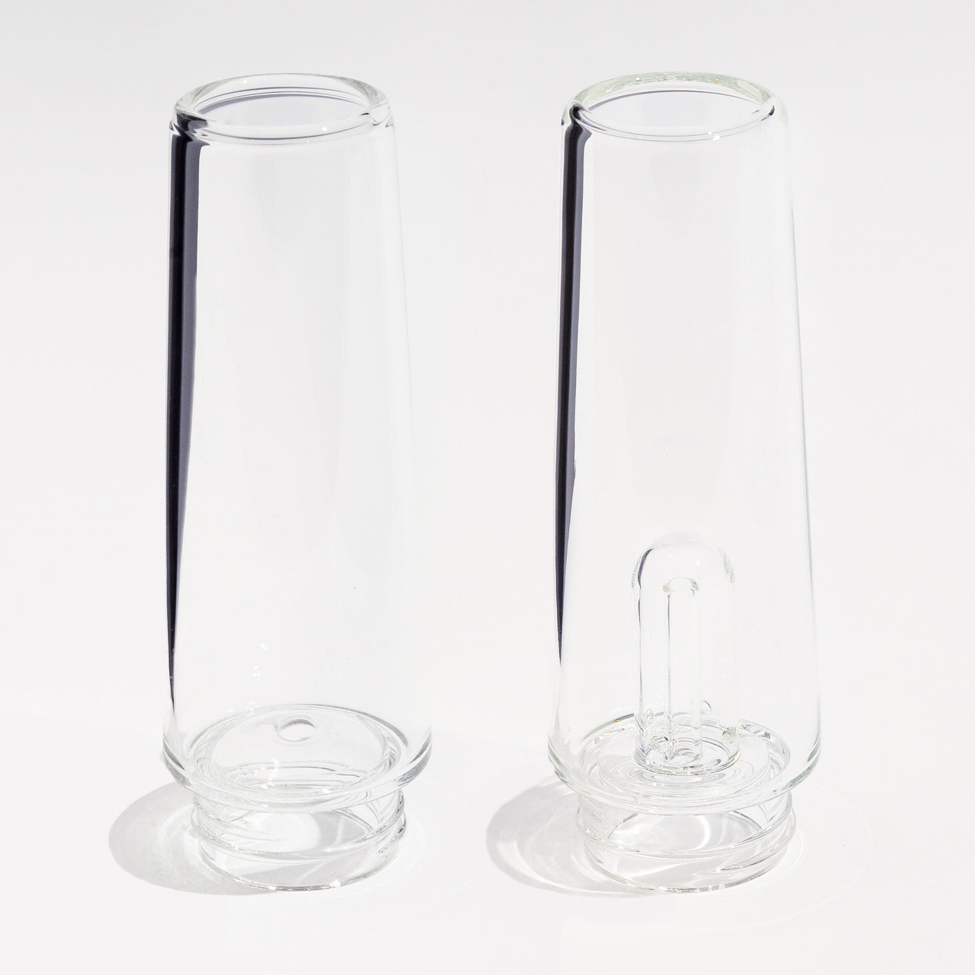 Clear Percolator and Ice Catcher bong tube bundle, showing high quality clear glass, white background 