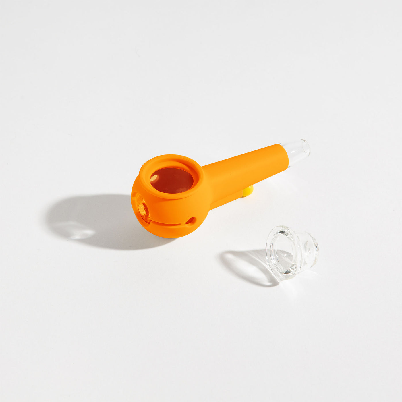 Render of pumpkin pipe with clear bowl, base, and poker. 