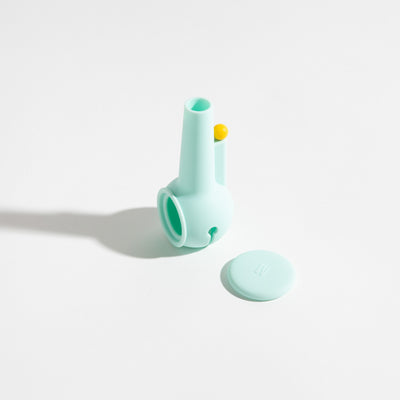 Sky blue silicone pipe cover for glass pipe protection on a white background