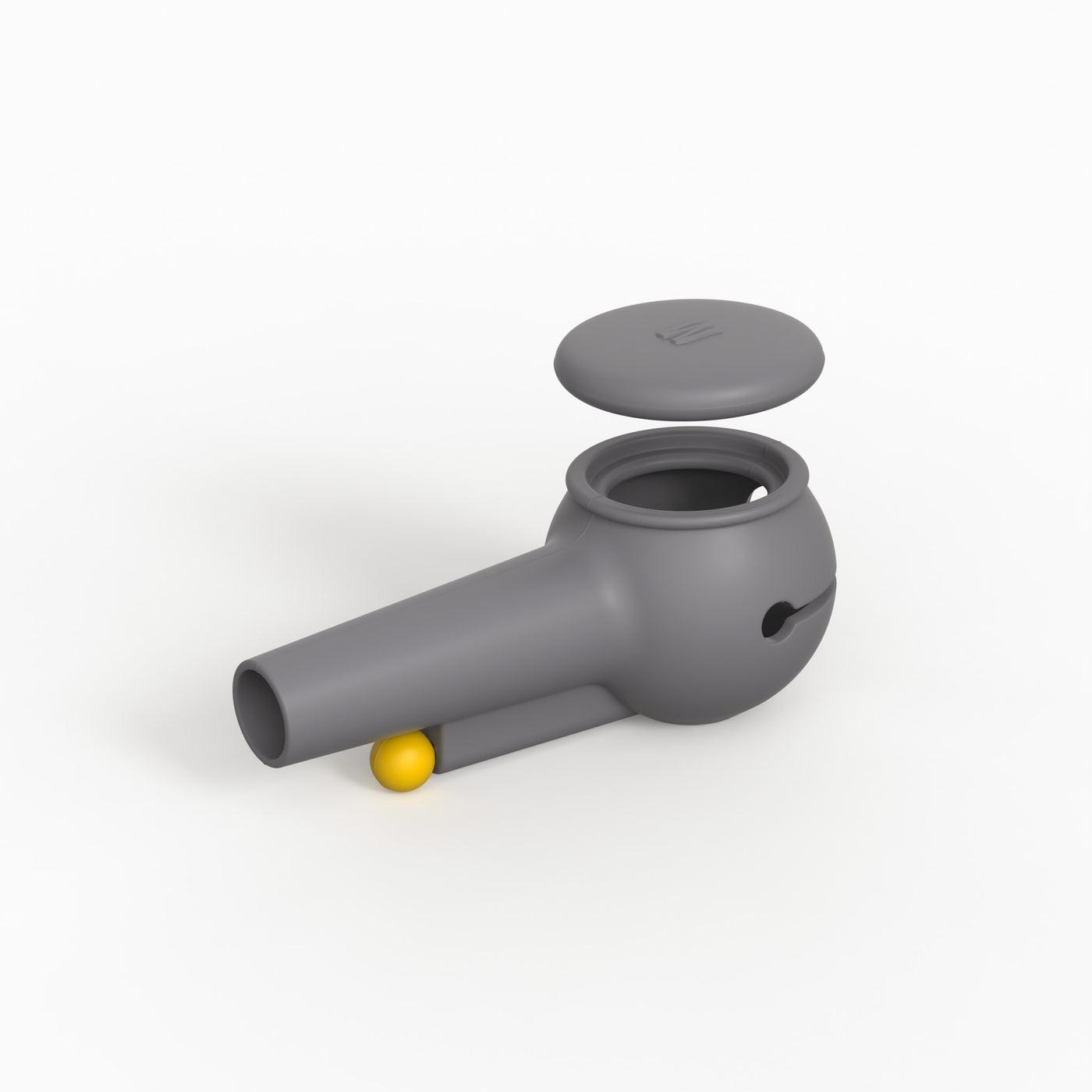 Rendered product photo of smoke gray covers with cap uncovered, appearing to float in mid-air.