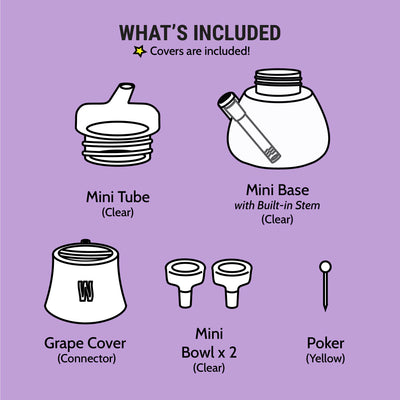 illustration of what's included in the grape mini bong set