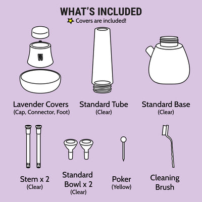 illustration of what's included in the lavender bong set 