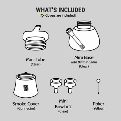 illustration of what's included in the smoke mini bong set