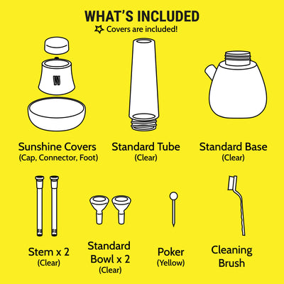 illustration of what's included in the Sunshine bong set 