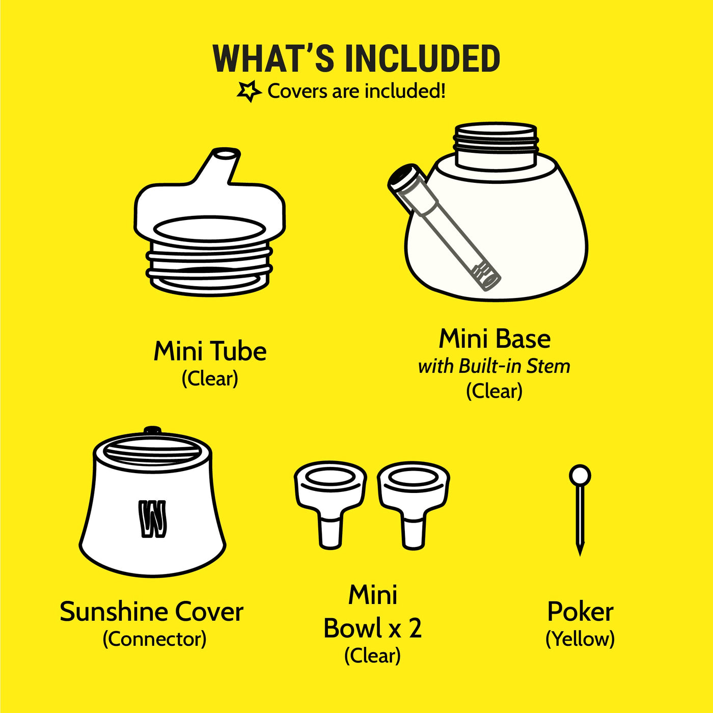 illustration of what's included in the sunshine mini bong set